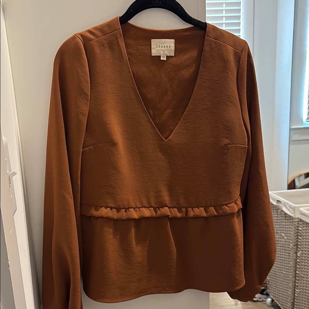 Sézane Brown V-Neck Women's Top